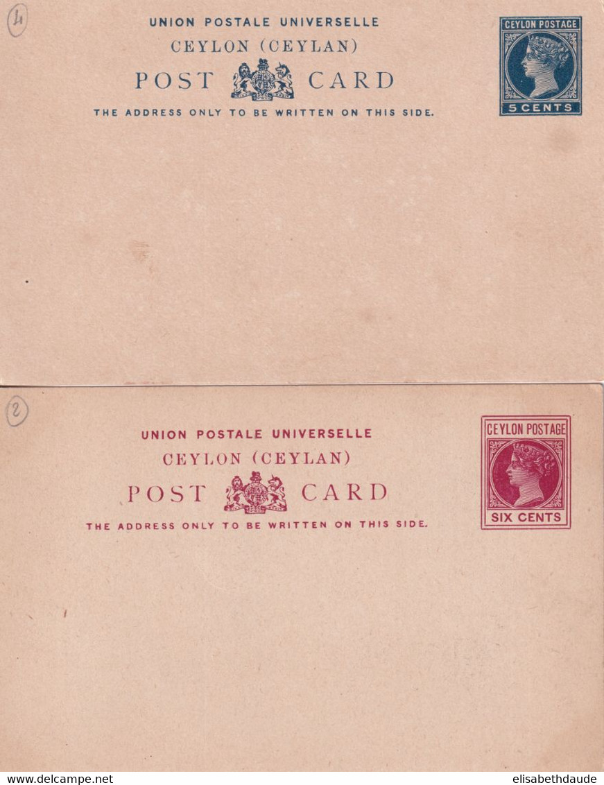 CEYLAN - ENTIERS POSTAUX - 2 CARTES TYPE VICTORIA NEUVES - Ceylon (...-1947)