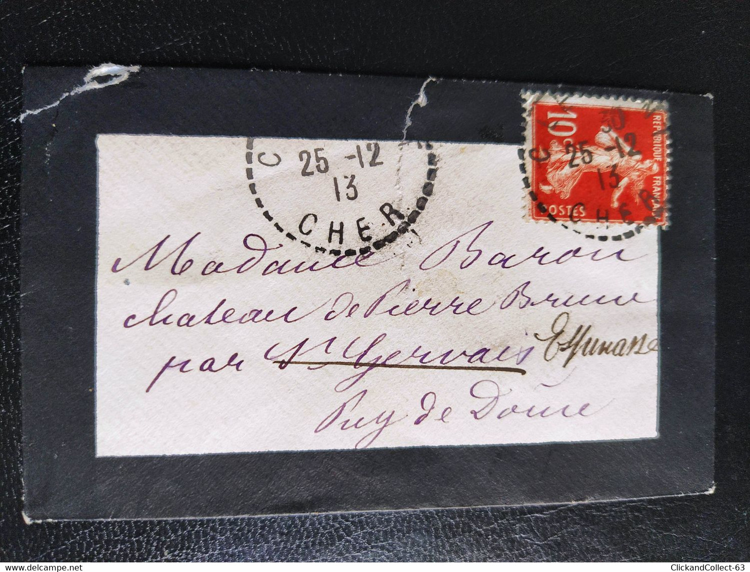 Jolie Petite Enveloppe Du Cher Au Puy-de-Dôme Espinasse 1913 Timbre Semeuse N° 135 - Altri & Non Classificati