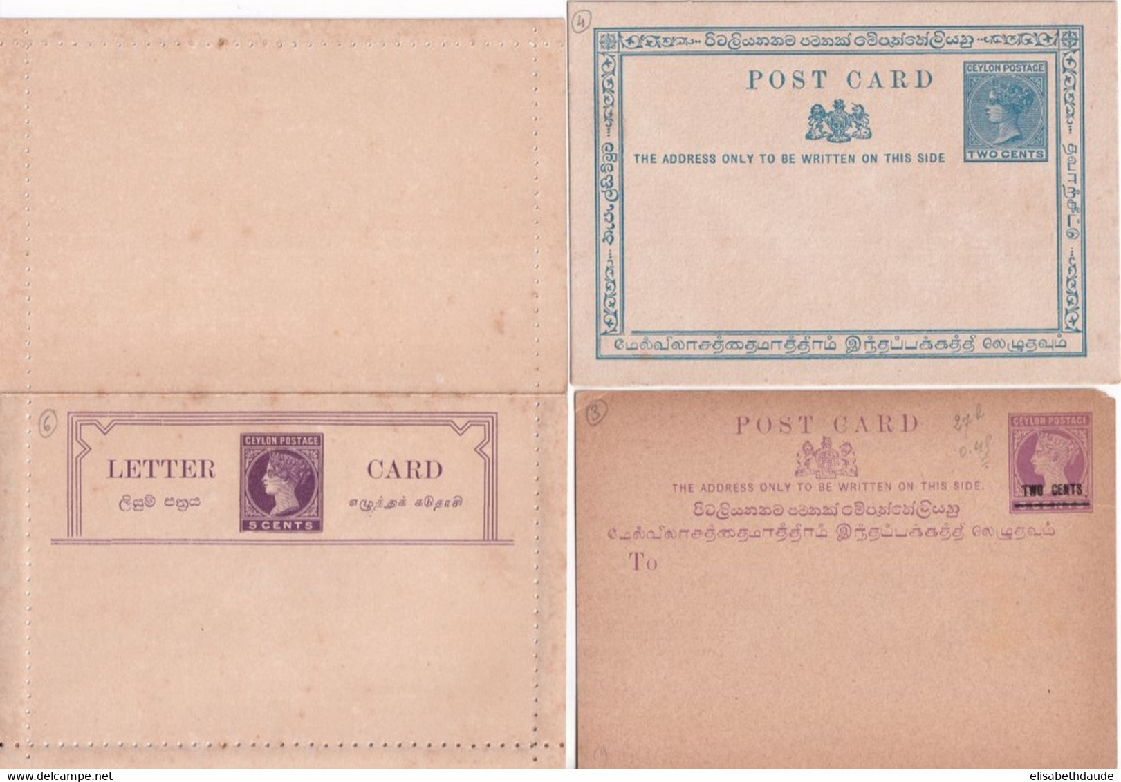 CEYLAN - ENTIERS POSTAUX - 2 CARTES + 1 CARTE-LETTRE TYPE VICTORIA NEUVES - Ceylan (...-1947)