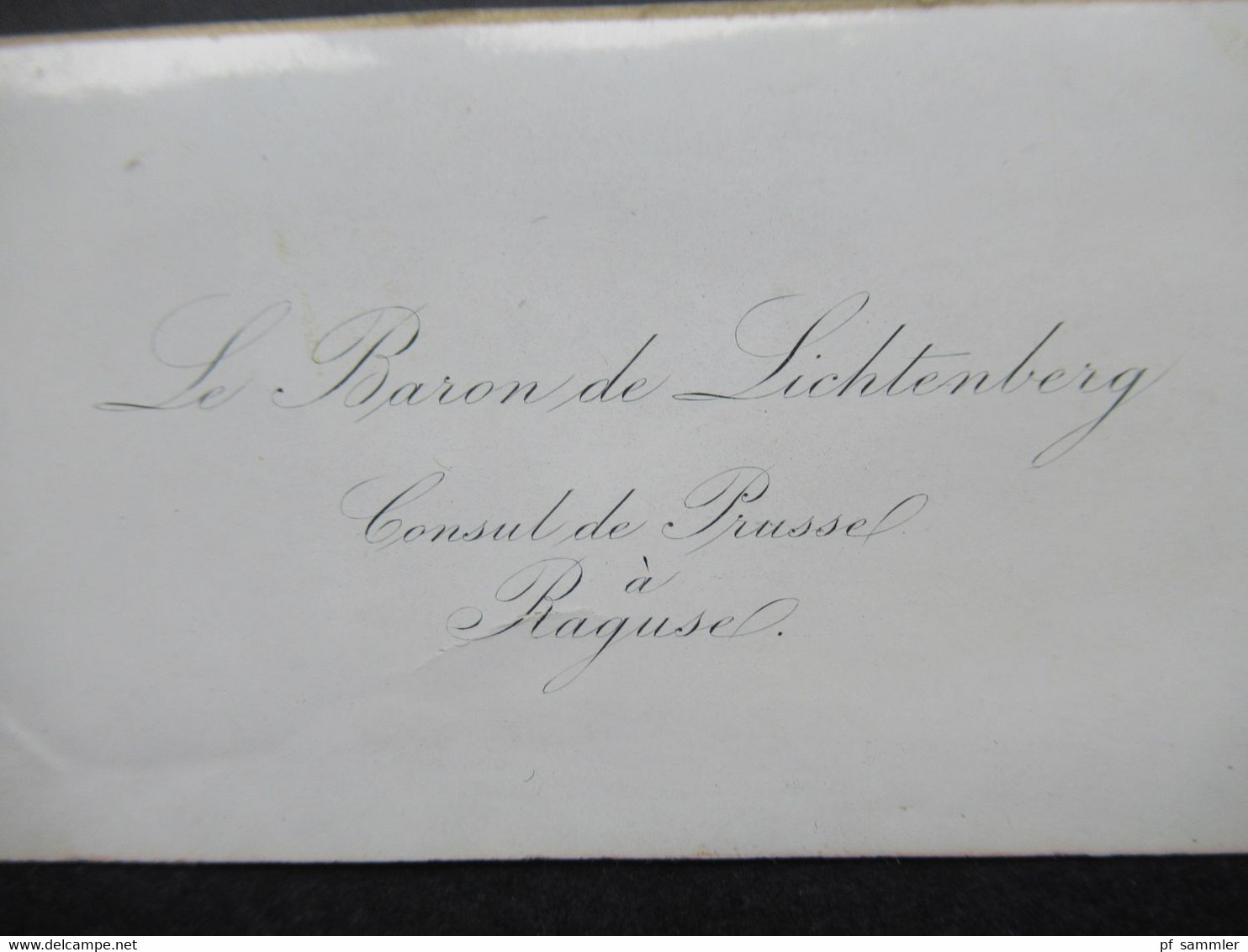 Levante Alte Visitenkarten um 1860 Le Baron de Lichtenberg Consul de Prusse a Ragusa / La Baronne Freifrau von Lilien