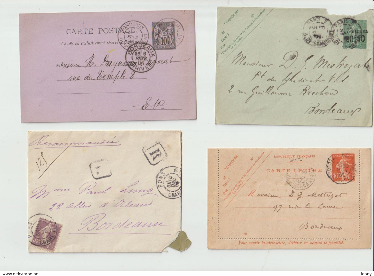 ENVELOPPES  -ENTIERS POSTAUX - CARTES  POSTALES  De FRANCE -  1895 - 1886- 1908--1907-1900... - Buste Ristampe (ante 1955)