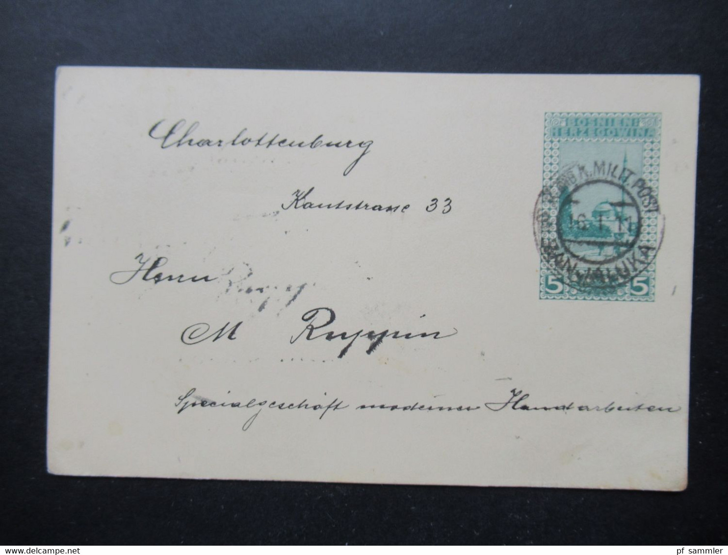 Österreich / Bosnien 1911 Ganzsache Stempel K Und K Milit. Post Banja-Luka Nach Charlottenburg Gesendet - Bosnien-Herzegowina