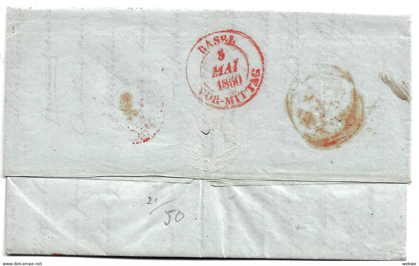 CH002 / SCHWEIZ - Mit Steamboat Europa Von N.Y. Via Paris Nach Wohlen/Schweiz 1850 - 1843-1852 Timbres Cantonaux Et  Fédéraux