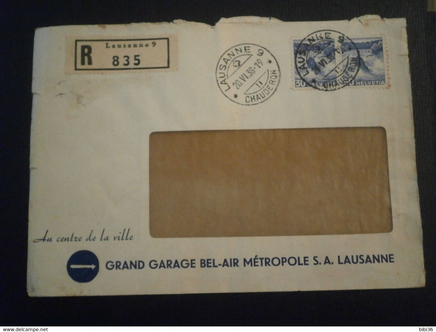 SUISSE SWITZERLAND GRAND GARAGE BEL AIR VOITURE AUTO AUTOMOBILE LAUSANNE RECOMMANDE COURRIER LETTER LETTRE ENVELOPPE PLI - Andere & Zonder Classificatie