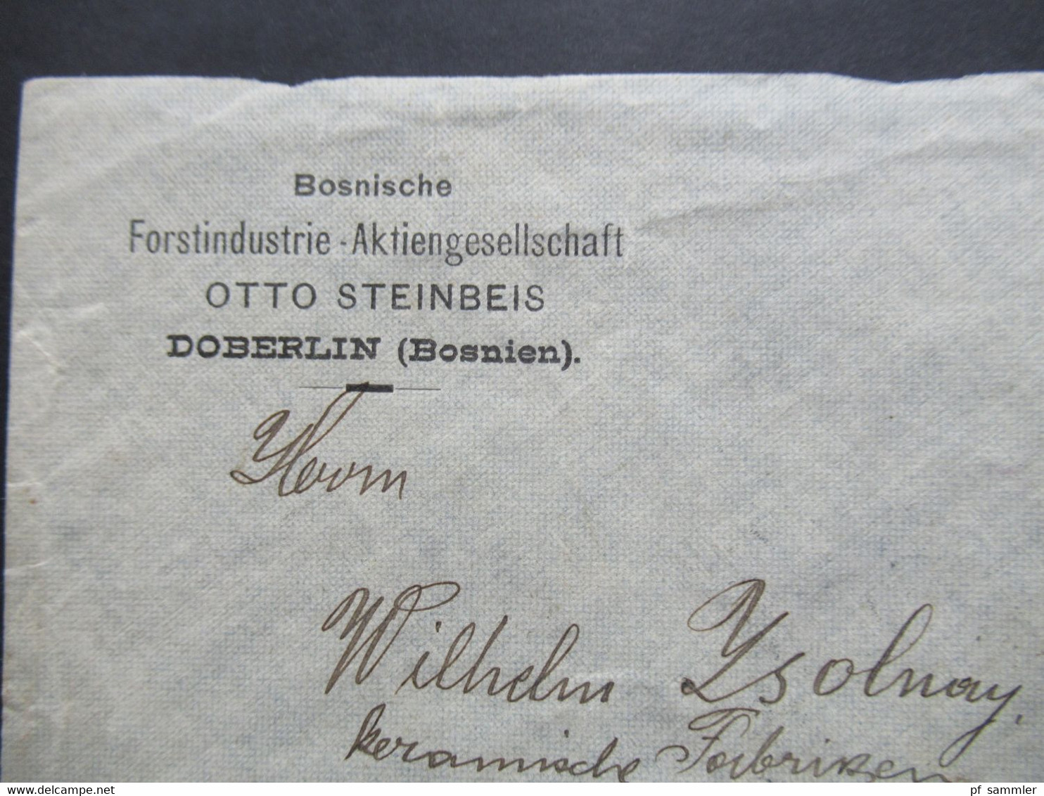 Österreich / Bosnien 1912 Nr. 34 EF Umschlag Bosnische Forstindustrie AG Otto Steinbeis Doberlin (Bosnien) Nach Pecs - Bosnia And Herzegovina