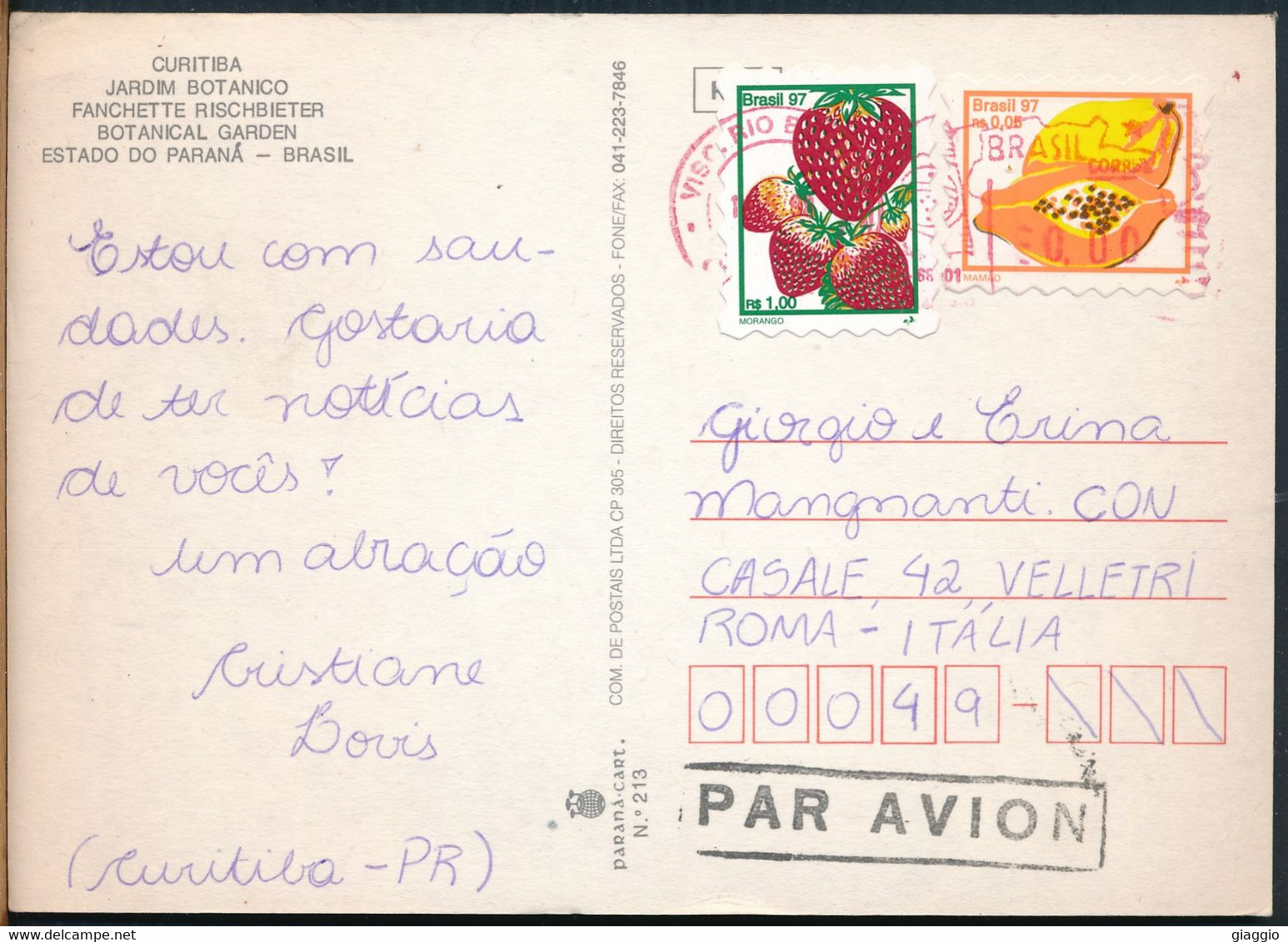 °°° 25175 - BRASIL - CURITIBA - JARDIM BOTANICO - 1997 With Stamps °°° - Curitiba