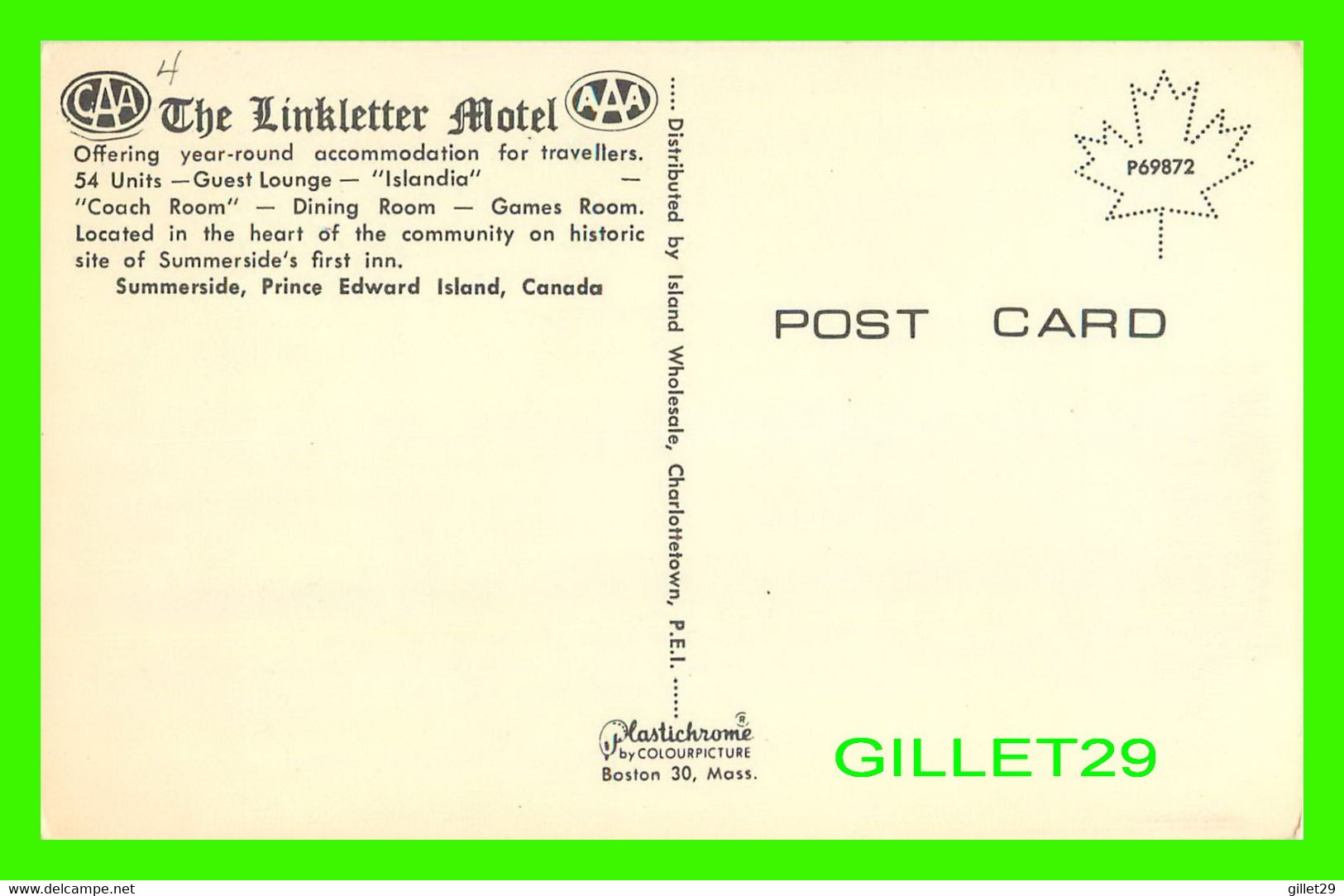 SUMMERSIDE, P.E.I. - THE LINKLETTER MOTEL - ANIMATED WITH OLD CARS - ISLAND WHOLESALE - - Other & Unclassified