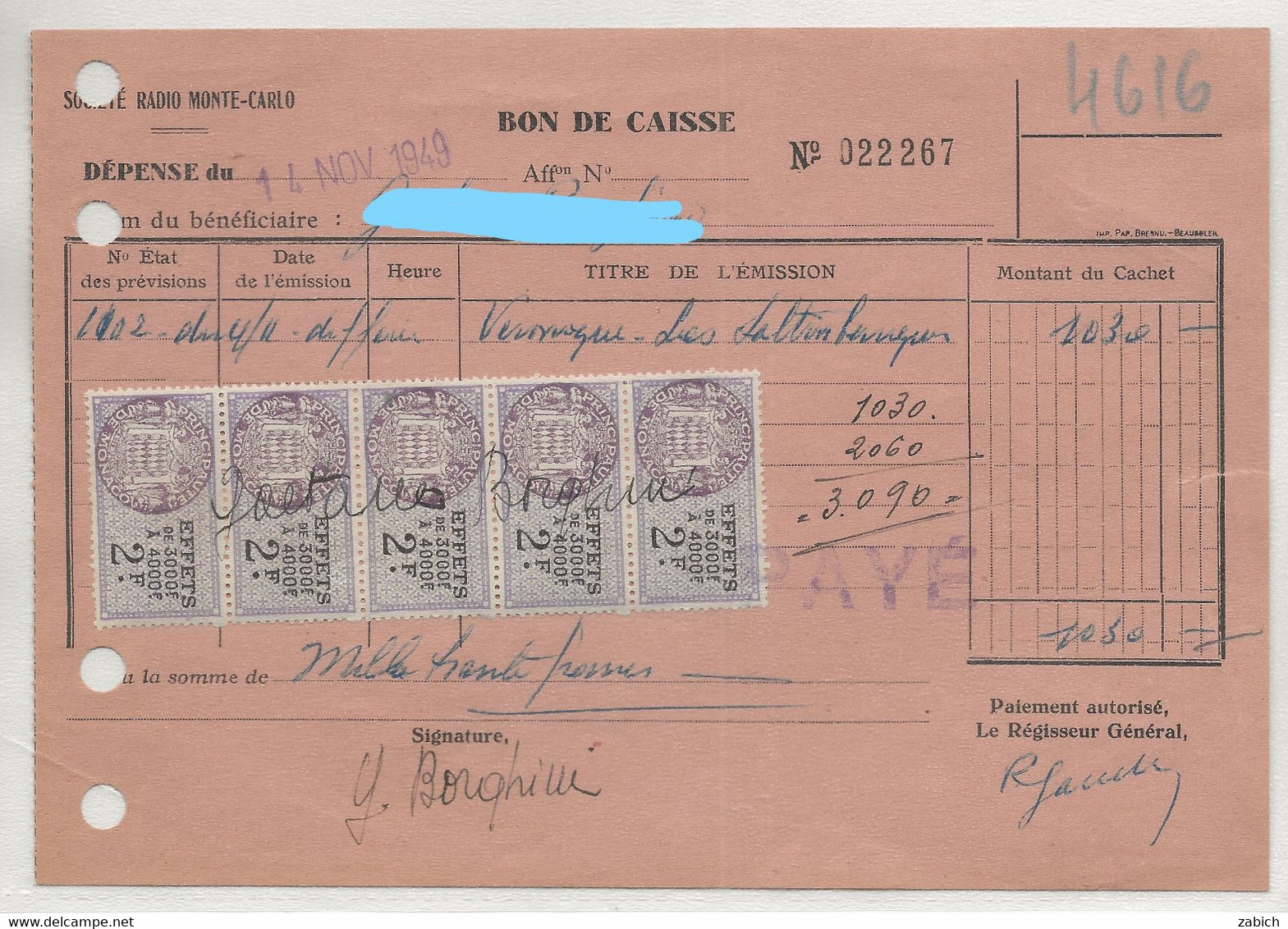 TIMBRES FISCAUX DE MONACO Effetde Commerce  N°26  2F Violet 5 Ex Usage Banalisé En 1949 - Steuermarken