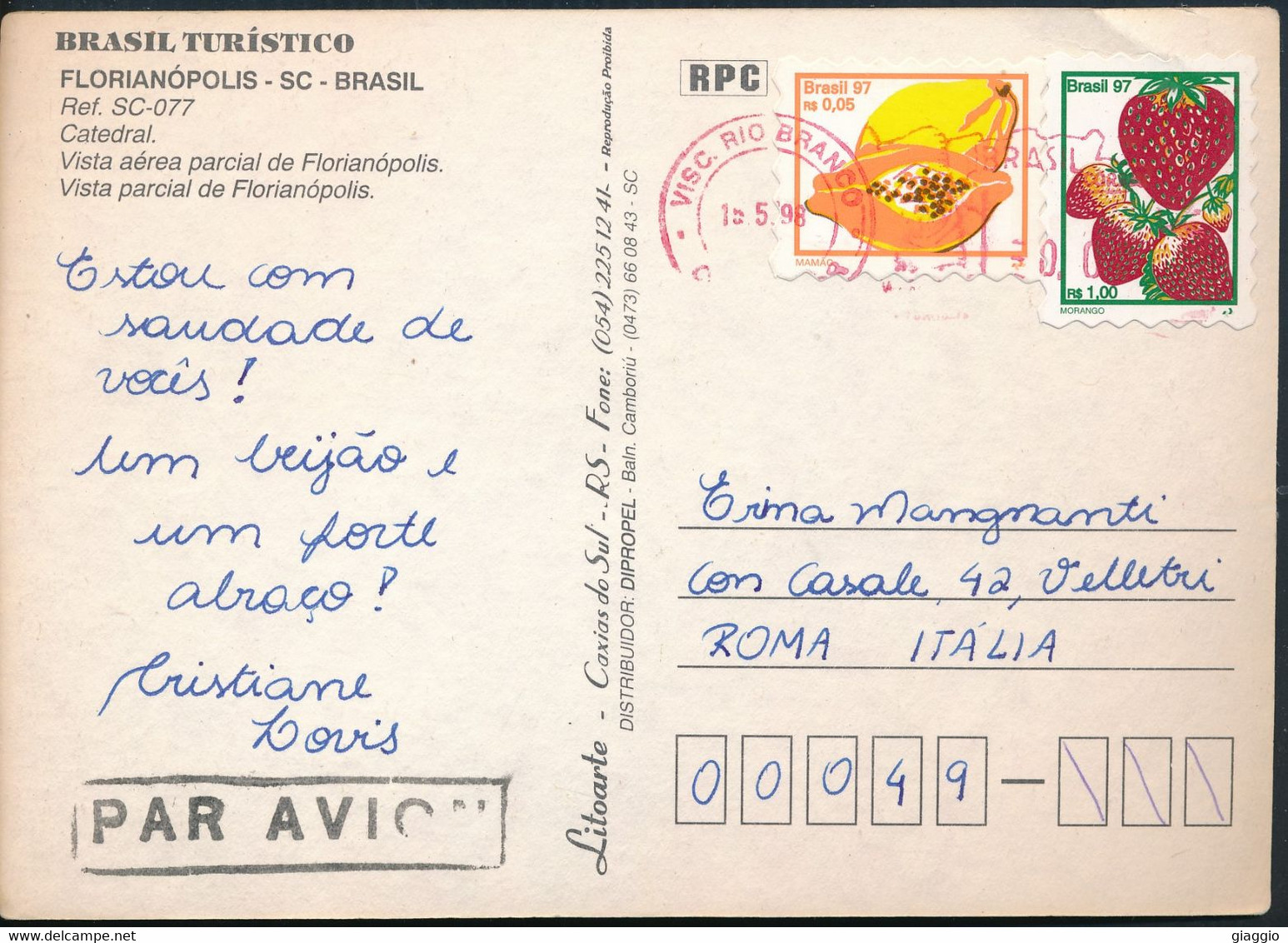 °°° 25180 - BRASIL - FLORIANOPOLIS - VISTA VIEWS - 1998 With Stamps °°° - Florianópolis