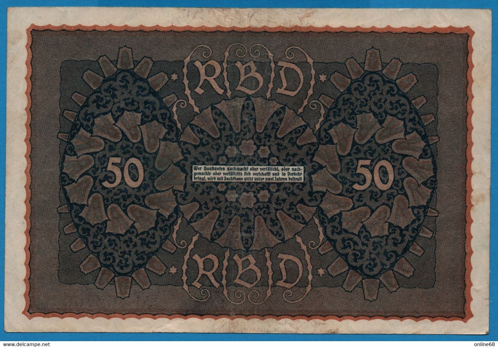 DEUTSCHES REICH 50 Mark  24.06.1919 Série PF A # 468760  P# 66 Reihe 1 - 50 Mark