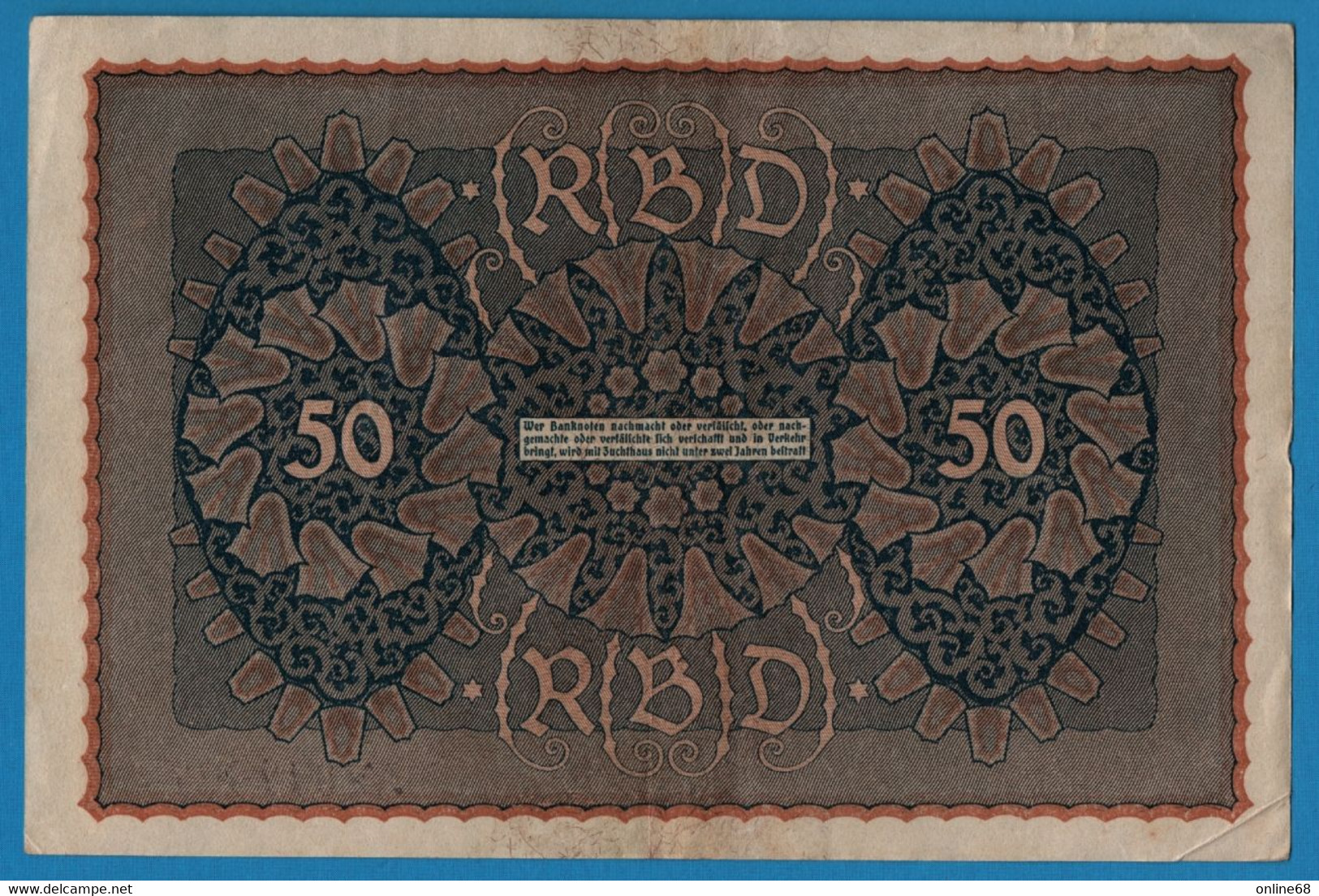 DEUTSCHES REICH 50 Mark  24.06.1919 Série QE A # 942602  P# 66 Reihe 1 - 50 Mark