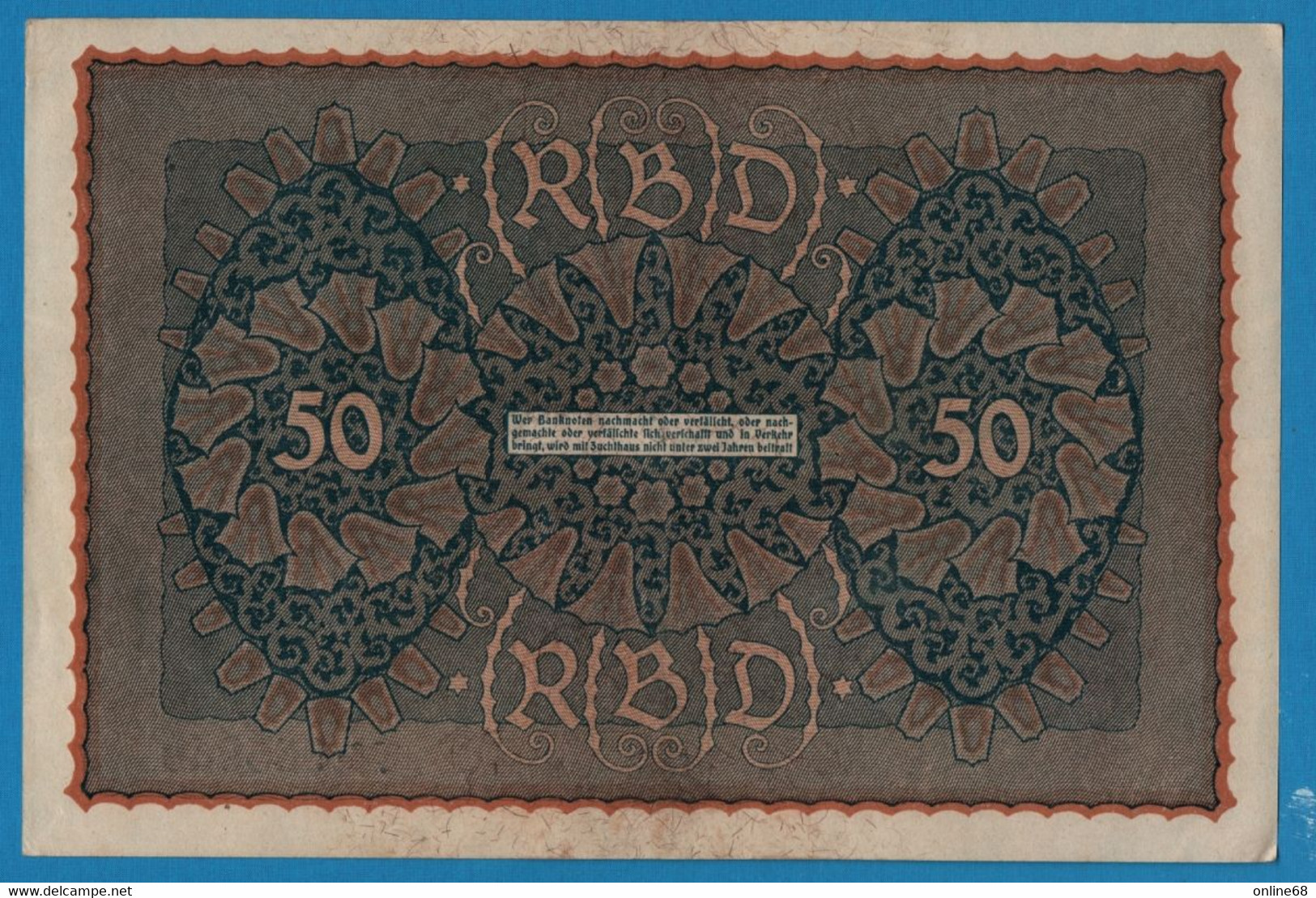 DEUTSCHES REICH 50 Mark  24.06.1919 Série QL A # 935940  P# 66 Reihe 1 - 50 Mark