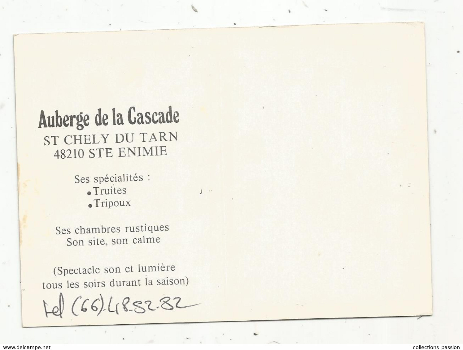 JC , G , Cp , Carte De Visite , Auberge De La Cascade , 48 ,ST CHELY DU TARN , SAINTE ENIMIE, 2 Scans - Visitekaartjes