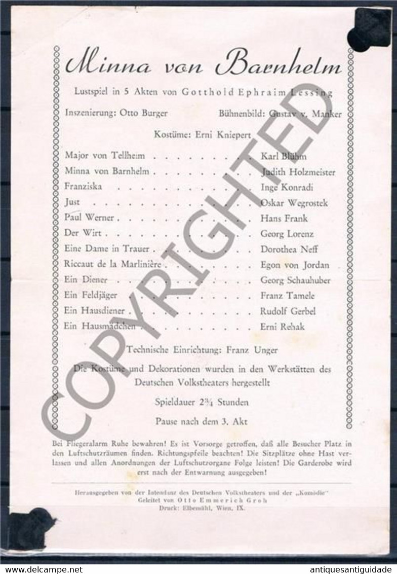 AUSTRIA, WW2 THEATER Program " DEUTCHES VOLKSTHEATER " 1942 - 1943 Johannesgasse, 4 Wien - Theatre