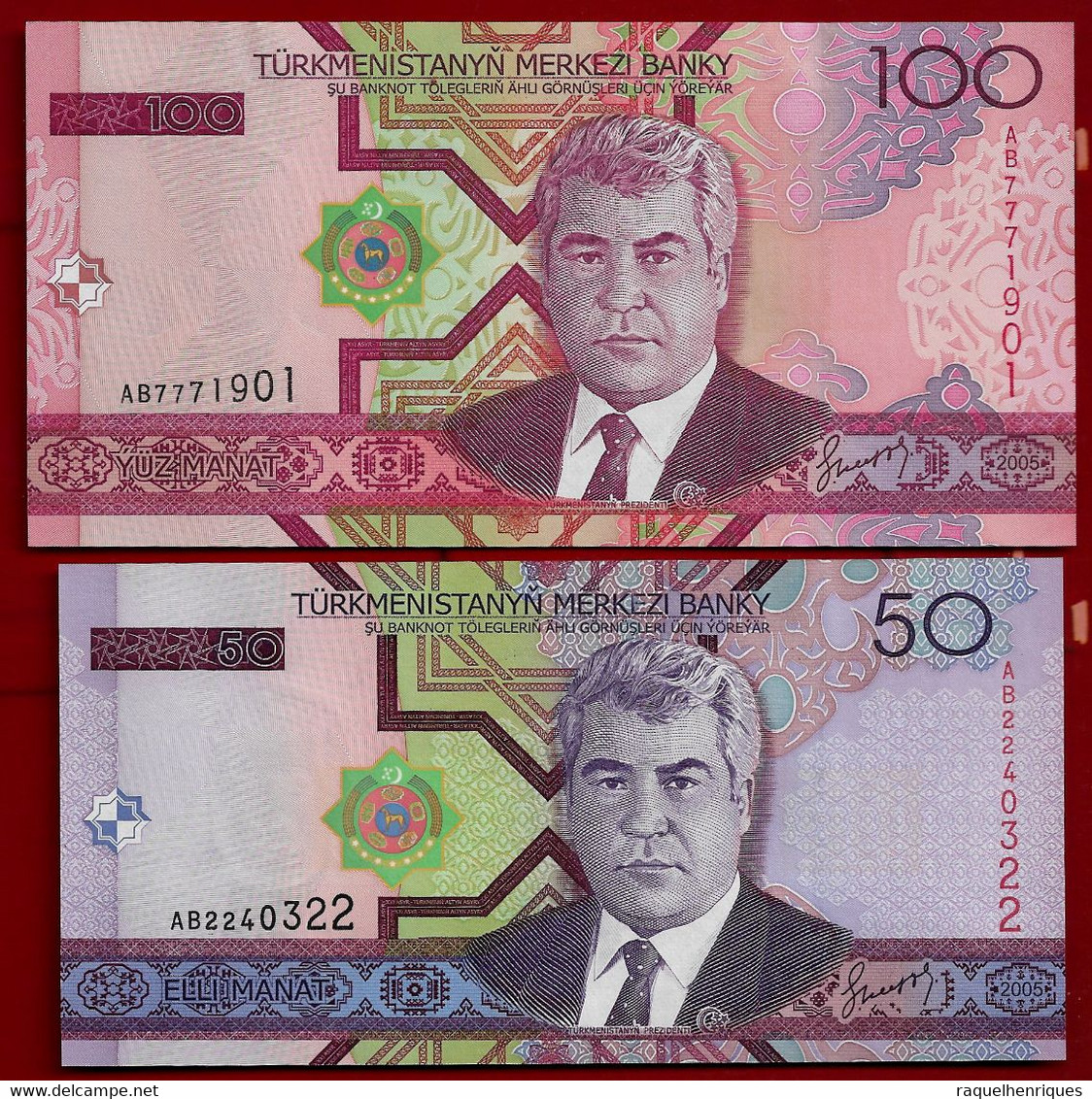 TURKMENISTAN BANKNOTE - 2 NOTES 50 + 100 MANAT 2005 P#17-18 UNC (NT#02) - Maldivas