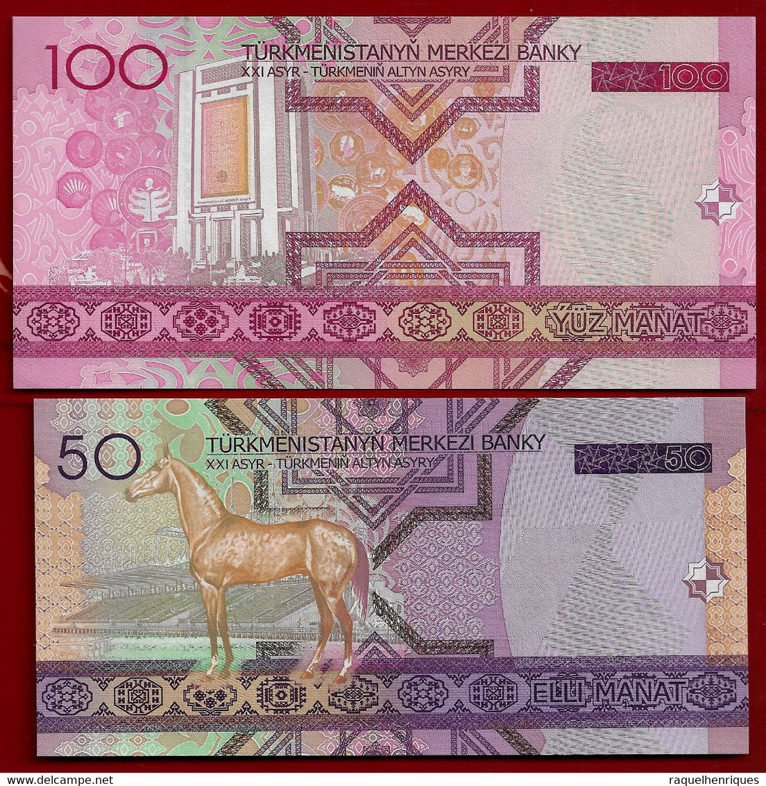 TURKMENISTAN BANKNOTE - 2 NOTES 50 + 100 MANAT 2005 P#17-18 UNC (NT#02) - Maldiven