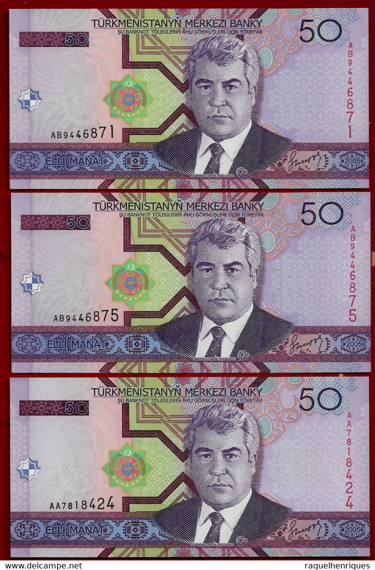 TURKMENISTAN BANKNOTE - 3 NOTES 50 MANAT 2005 P#17 UNC (NT#02) - Maldivas