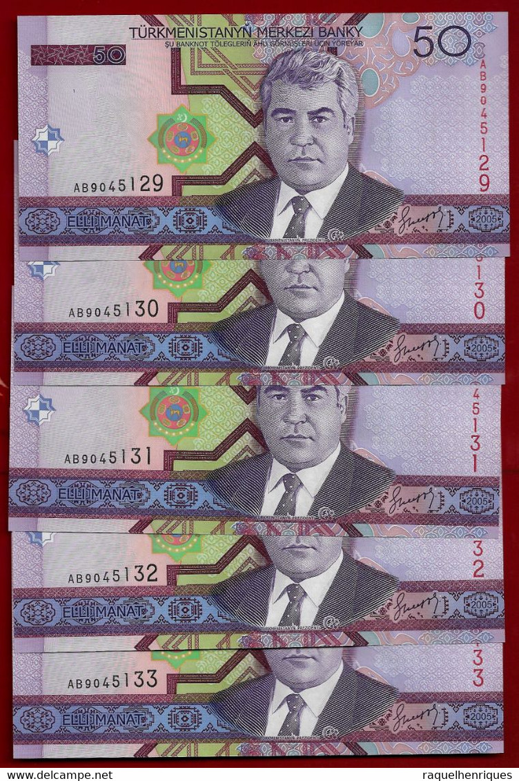 TURKMENISTAN BANKNOTE - 5 NOTES 50 MANAT 2005 P#17 RUNNING NUMBERS UNC (NT#02) - Maldiven