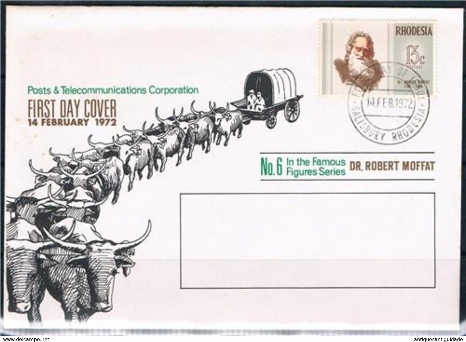 Rhodesia  FDC  Febuary 14th Of 1972 N6 In The Famous Figure Series: Dr Robert Moffat W / NOTES - Rodesia Del Norte (...-1963)