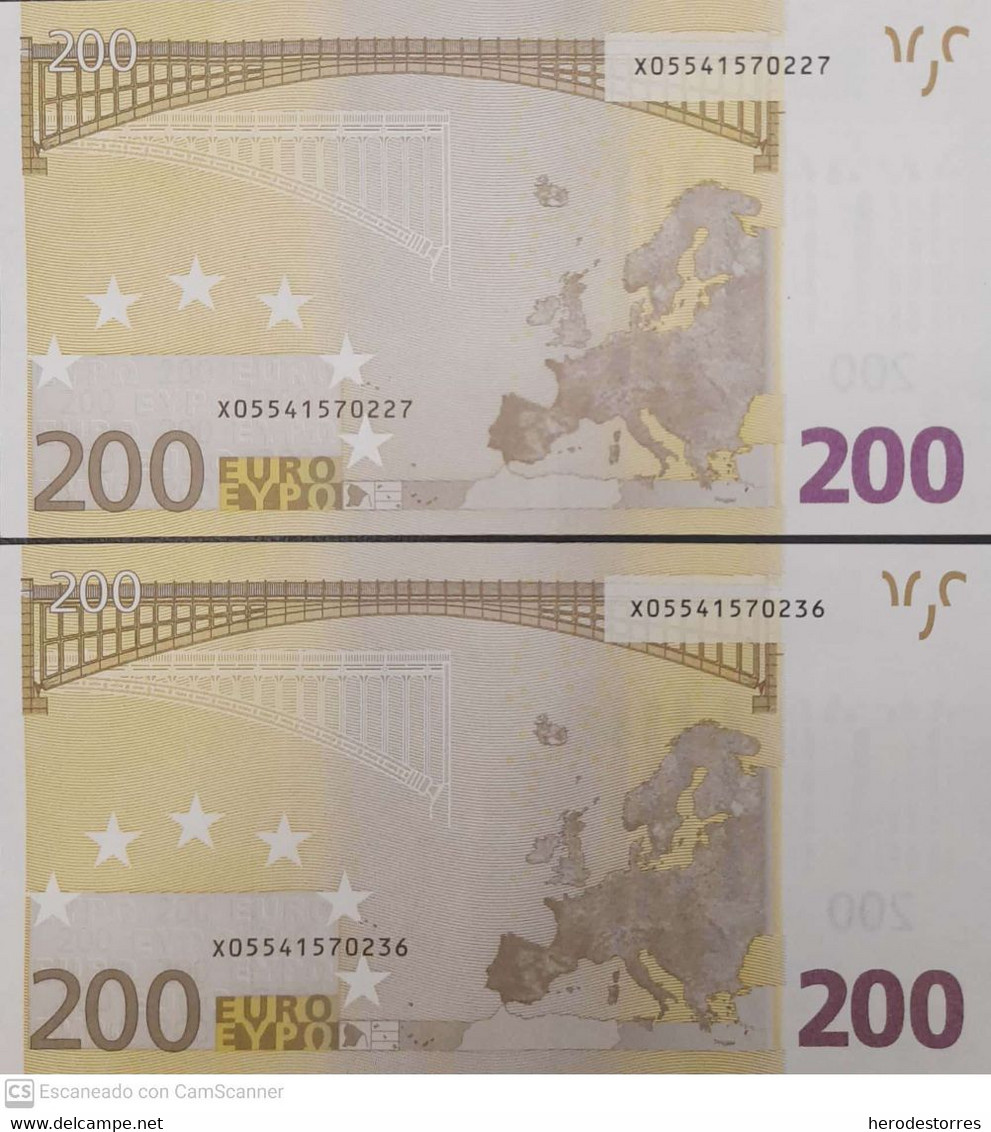 Paar Correlativ 200 EURO ALEMANIA(X) E002A2, DRAGHI, AUNC - 200 Euro