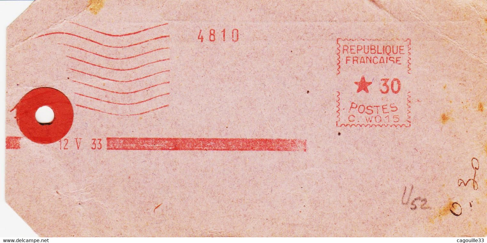 France , De  Paris  En 1933, Etiquette , Avec  Machine Havas  Type C 30c  TB - Mechanical Postmarks (Other)