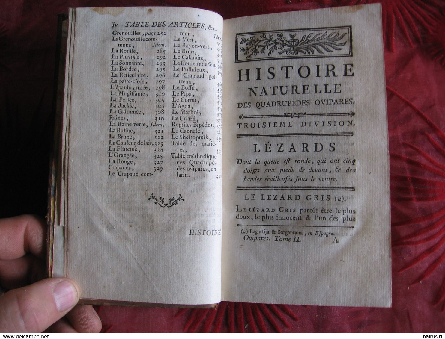 Lacepede Hist Naturelle Des Quadrupèdes Ovipares Et Des Serpens (T 2) Hotel De Thou 1788 - 1701-1800