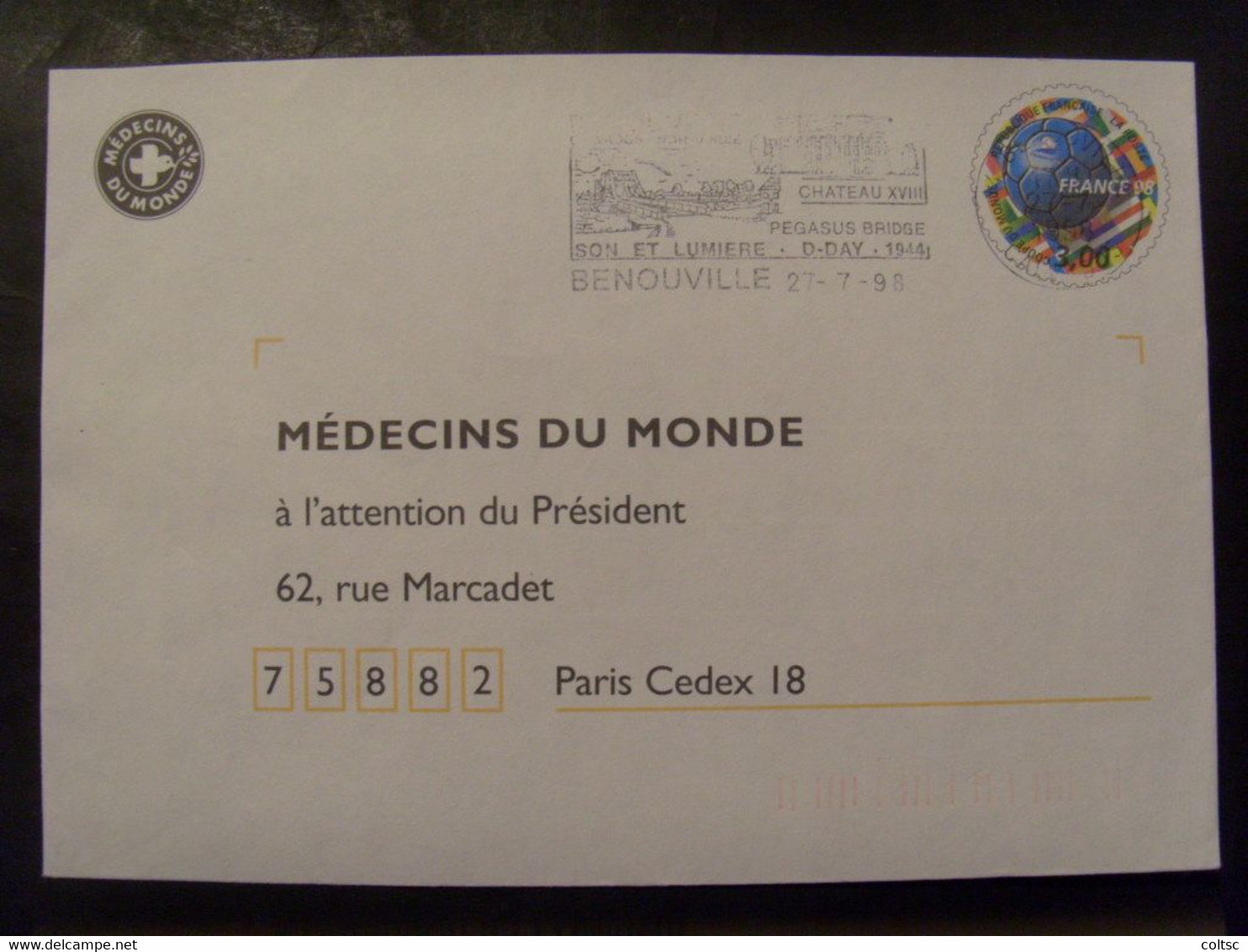 18517- PAP Ballon Repiquage Privé Médecins Du Monde, Obl, Précurseur Des PAP Réponse De Cette Association - PAP: Private Aufdrucke