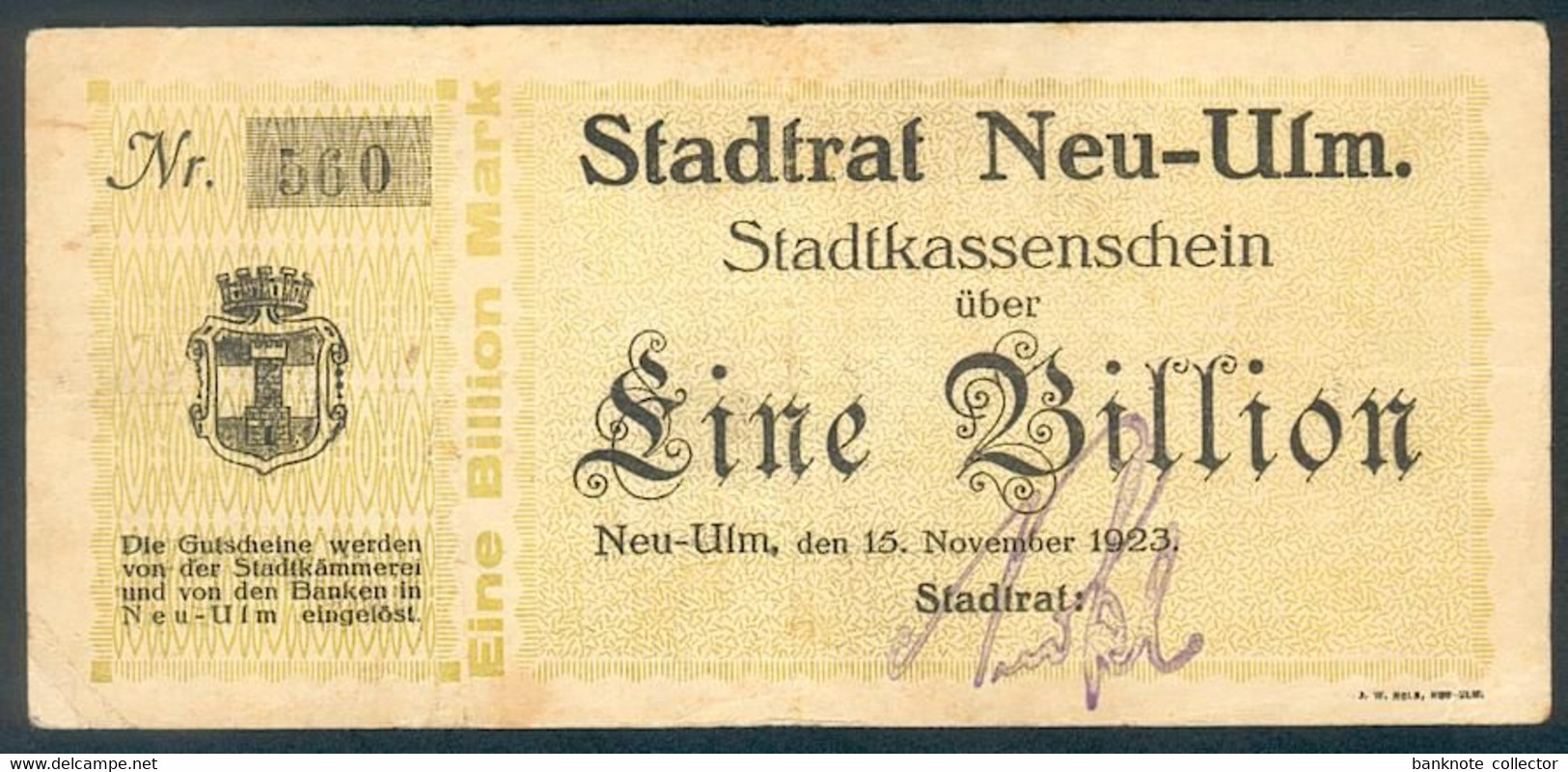 Deutschland, Germany, Stadt Neu - Ulm - 1 Billionen Mark, 1923 ! - 1 Biljoen Mark