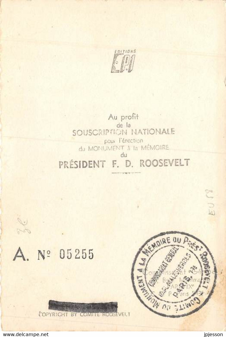 ETATS UNIS - PRESIDENT FRANKLIN ROOSEVELT - "ON NE VOUS OUBLIE PAS" - CARTE SOUSCRIPTION DU MONUMENT - Presidentes