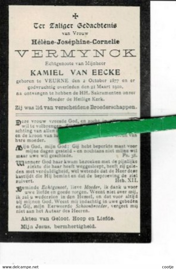 Hélène Vermynck Echt Kamiel Van Eecke O Veurne 1877 + Veurne 1910 - Images Religieuses