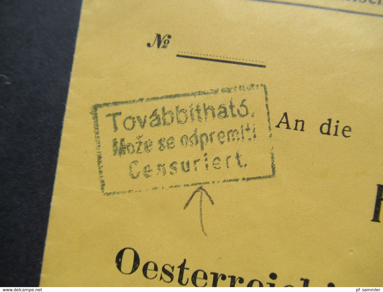 1915 Filiale D. Oesterr. Ungarischen Bank In Osijek Mit Papiersiegel Der Bank Nach Mährisch Ostrau Ungarische Zensur - Lettres & Documents