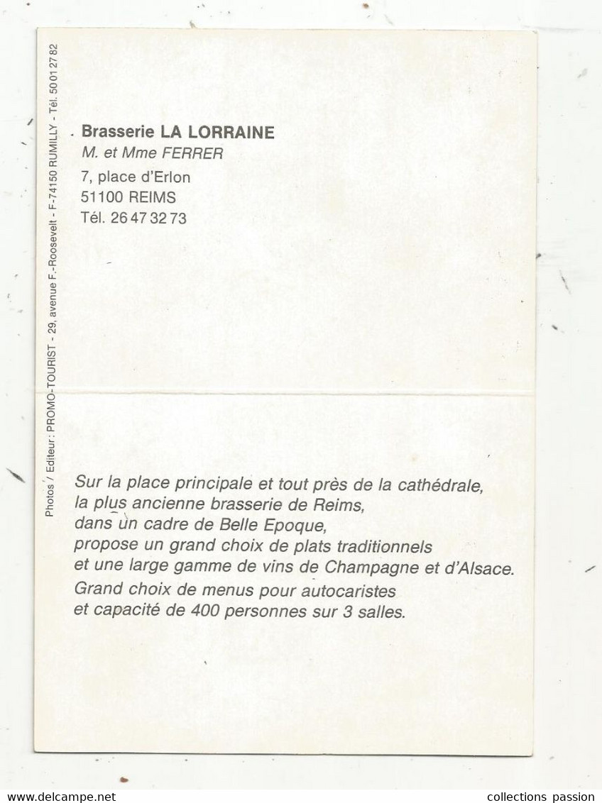 JC , G , Cp , Carte De Visite , Brasserie LA LORRAINE ,51 , REIMS , M. Et Mme Ferrer, 2 Scans - Visitekaartjes