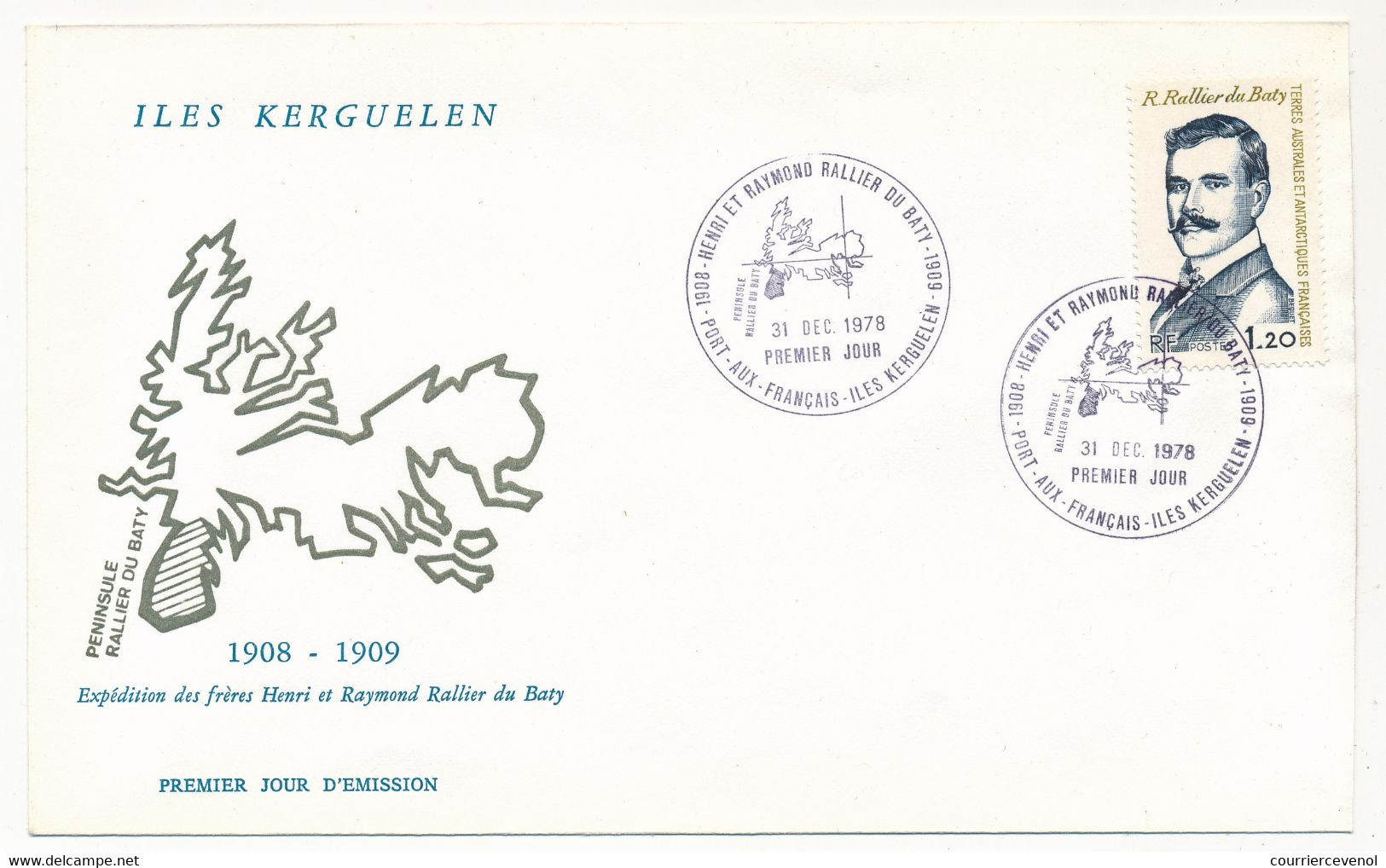 TAAF - 1,20 R. Rallier Du Baty S/FDC Obl Port Aux Français Iles Kerquelen - 31 Déc 1978 - - Storia Postale