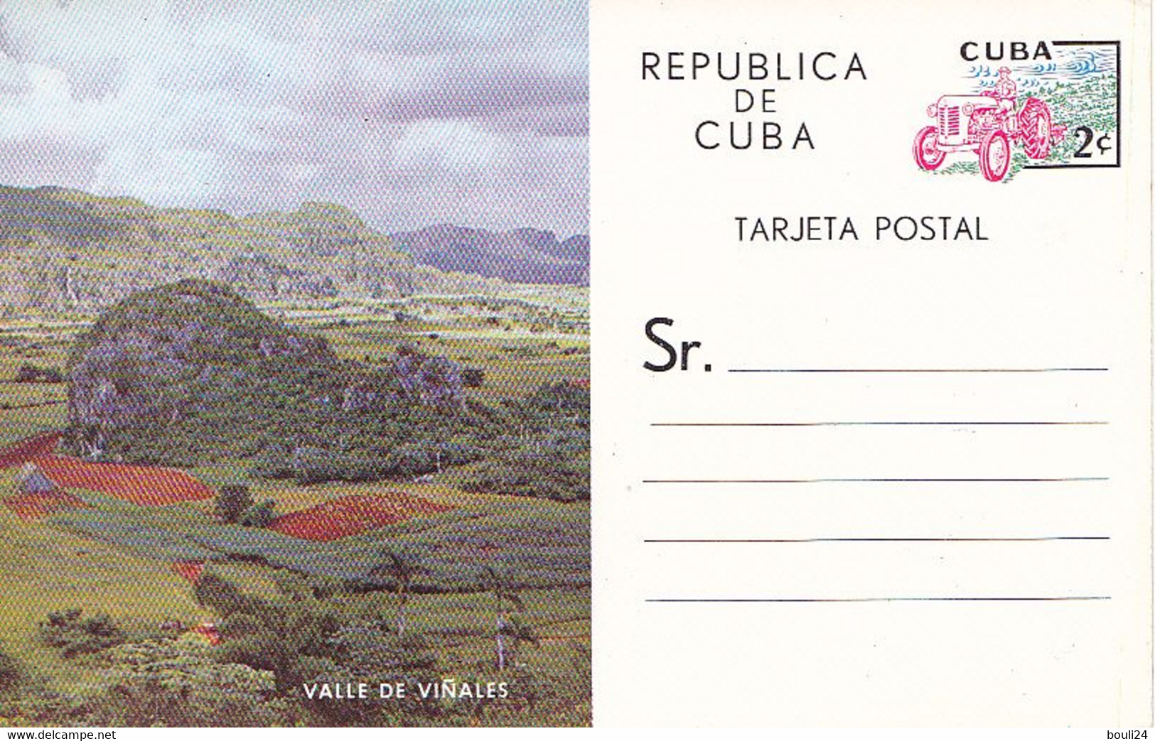 CUBA, ENTERO POSTAL SIN CIRCULAR TRACTOR 2 C , VALLE DE VIÑALES, QUINARIA AGRÍCOLA - Autres & Non Classés