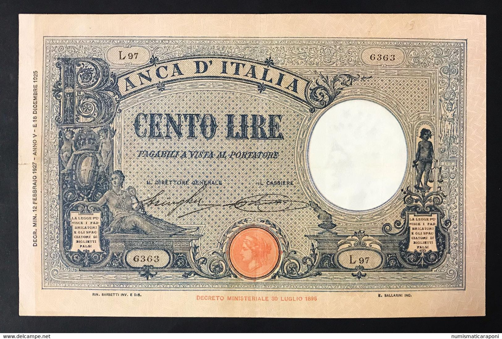 100 Lire Azzurrino Fascio 12 02 1927 Bel Biglietto Pressato E Taglietto Ricongiunto , Ma Bei Colori Bb  LOTTO 2428 - 100 Lire