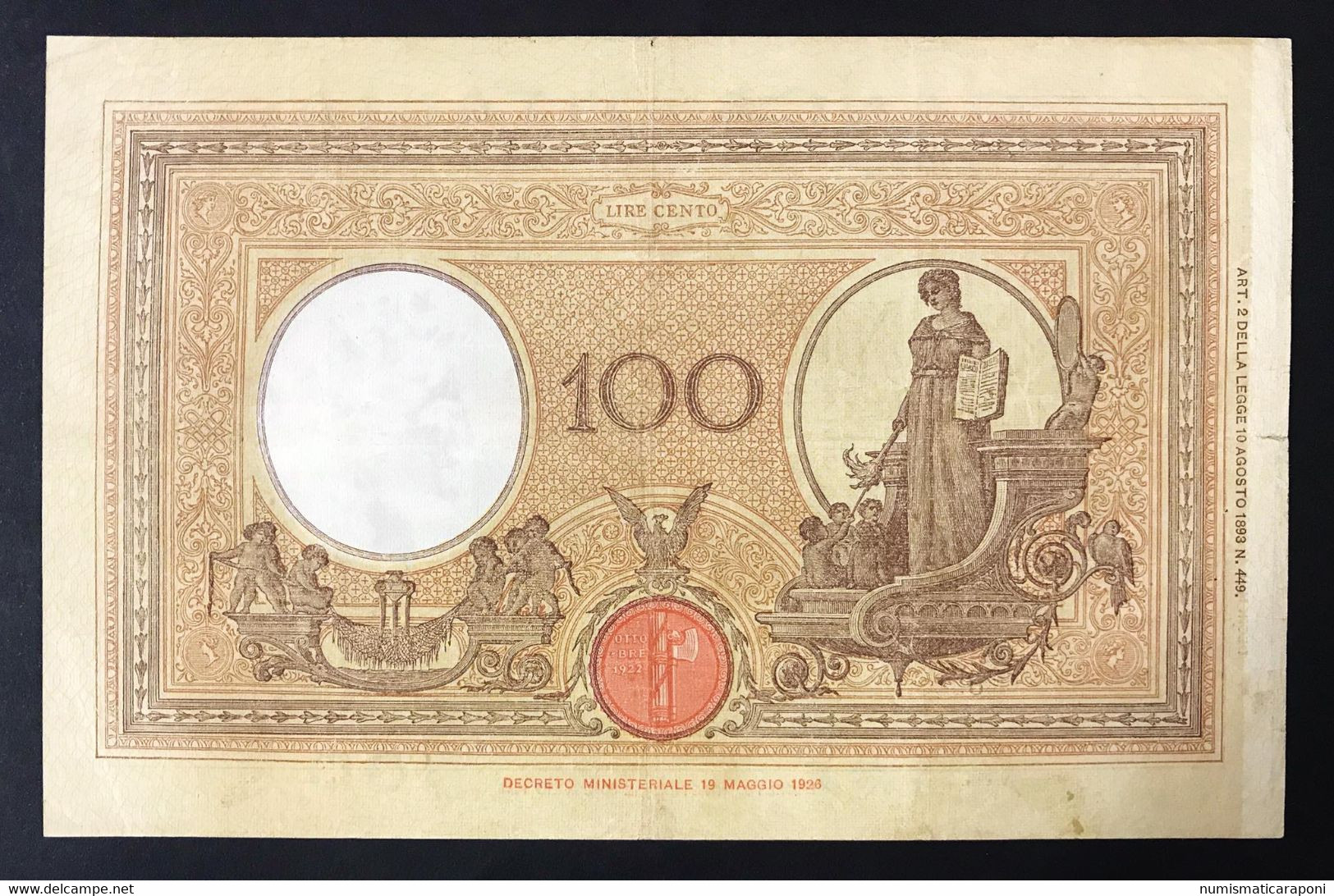 100 Lire Azzurrino Fascio 12 02 1927 Bel Biglietto Pressato E Taglietto Ricongiunto , Ma Bei Colori Bb  LOTTO 2428 - 100 Lire