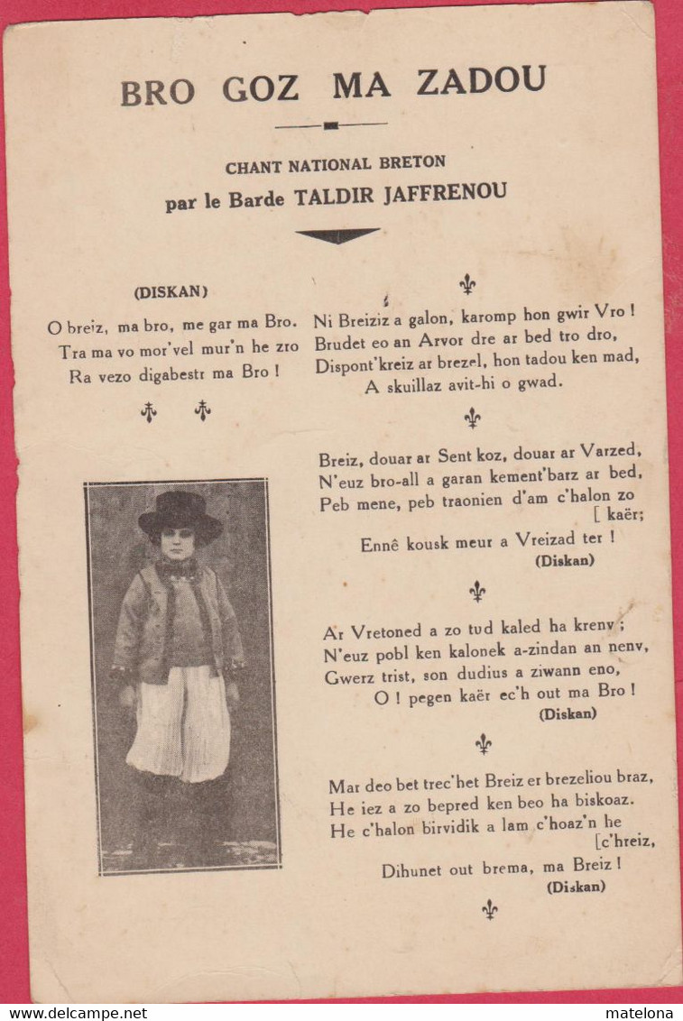 FINISTERE BRO GOZ MA ZADOU CHANT NATIONAL BRETON PAR LE BARDE TALDIR JAFFRENOU - Autres & Non Classés