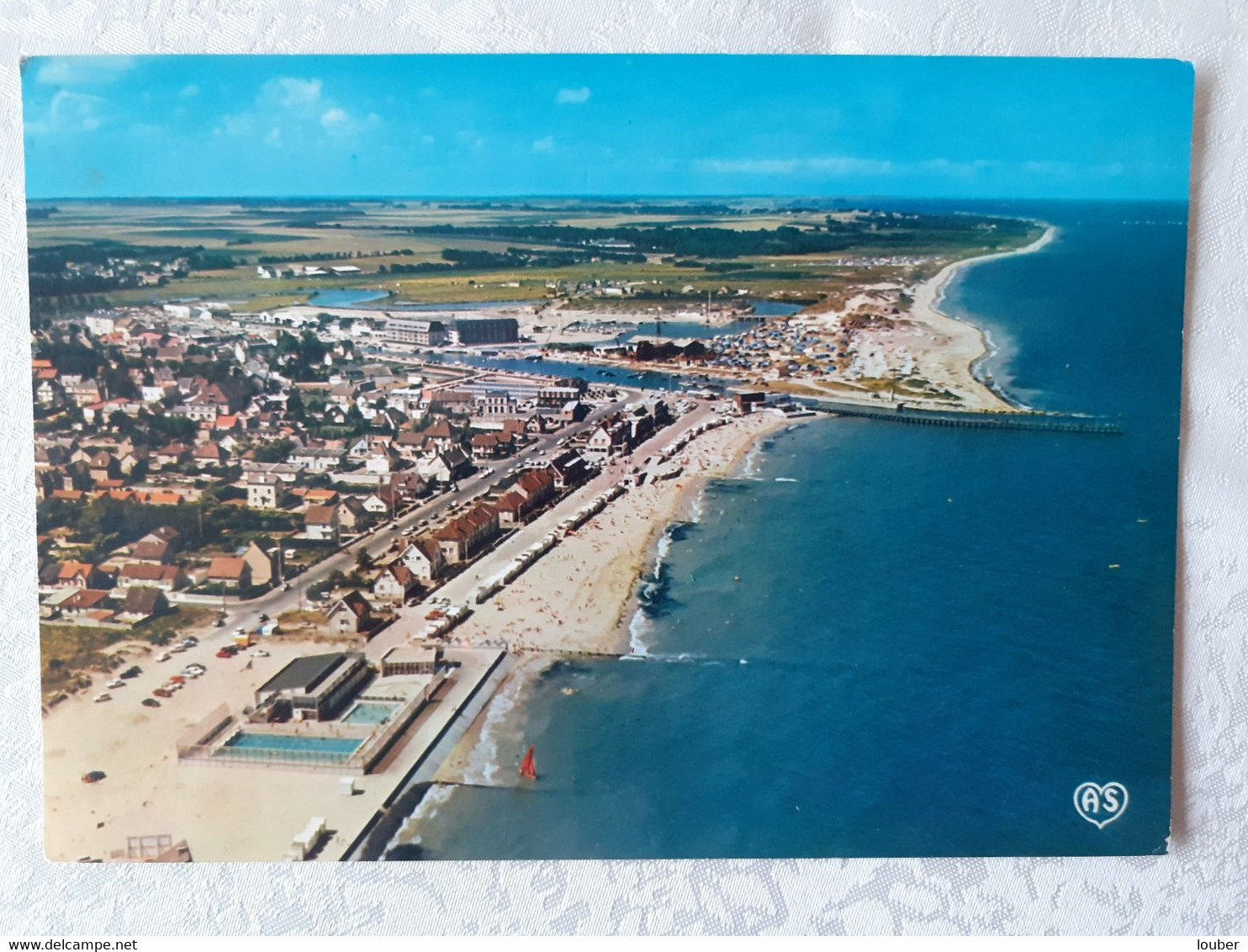 CPSM 14 COURSEULLES-SUR-MER Plage Port Piscine 1974 - Courseulles-sur-Mer