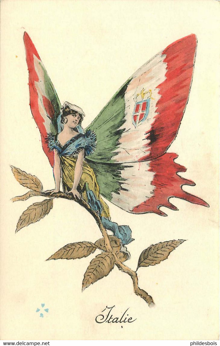 CARTE ANIMAUX HUMANISÉ Papillon  / Femme  ( Italie ) - Vlinders