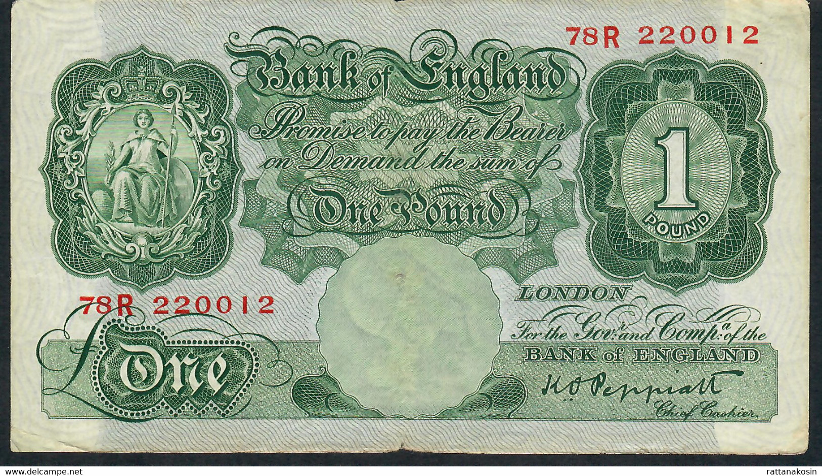 GREAT BRITAIN P369 1 POUND 1948 #78R PEPPIATT  VG - 1 Pond