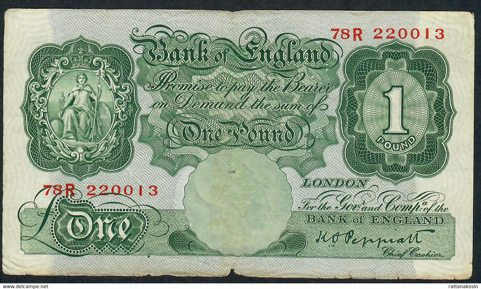 GREAT BRITAIN P369 1 POUND 1948 #78R PEPPIATT  VG - 1 Pond