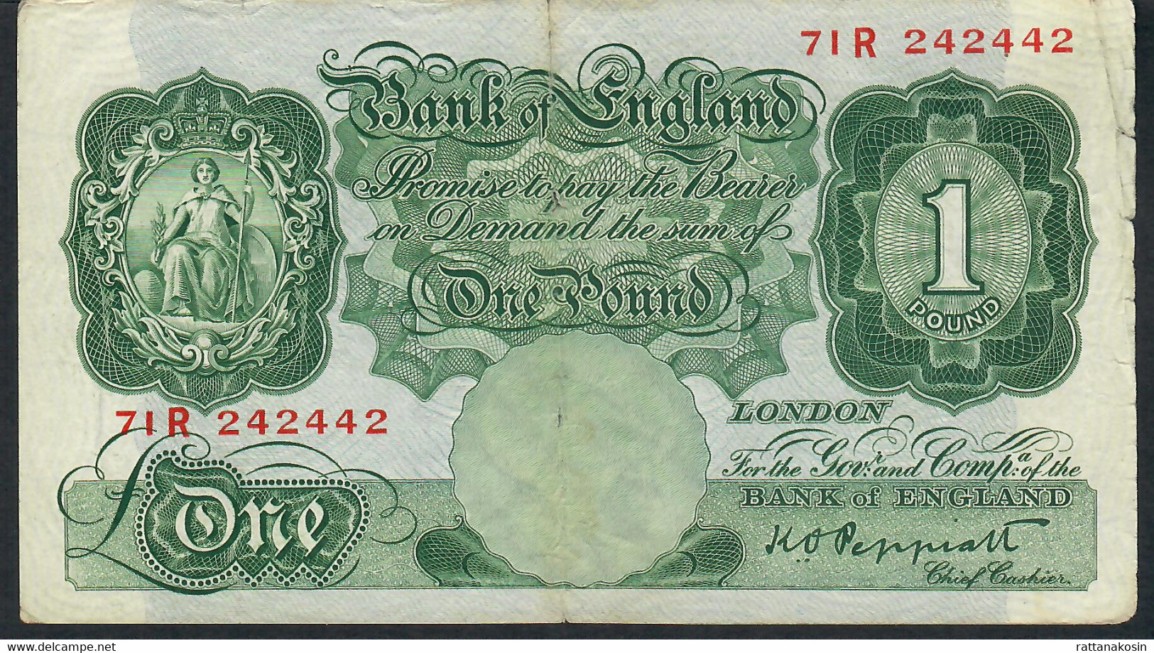 GREAT BRITAIN P369 1 POUND 1948 #71R PEPPIATT  VG - 1 Pond