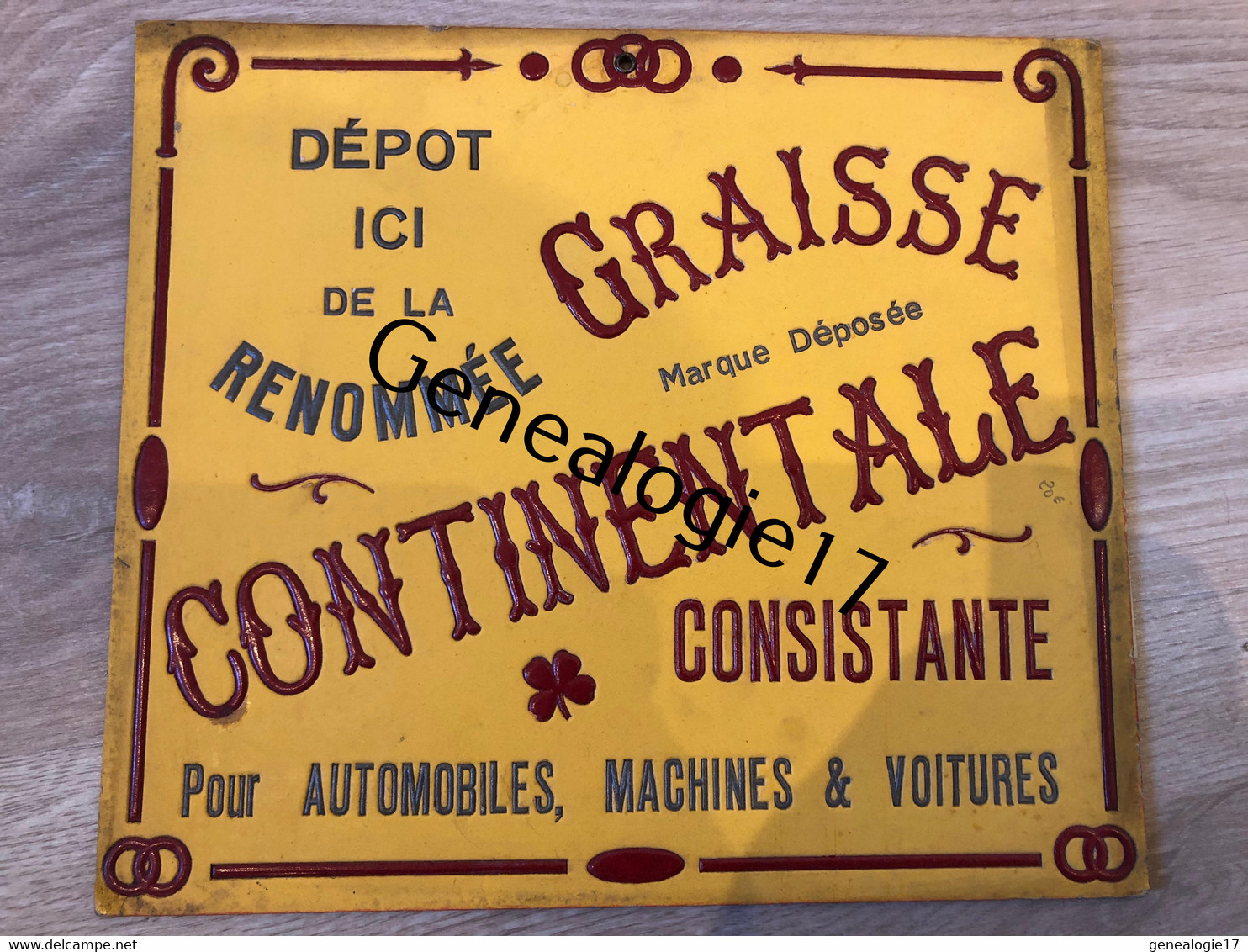 75 22818 PARIS SEINE PLAQUE CARTONNEE Ets GRAISSE CONTINENTALE Consistante DEPOT DE LA RENOMMEE Automobiles Voitures - Paperboard Signs