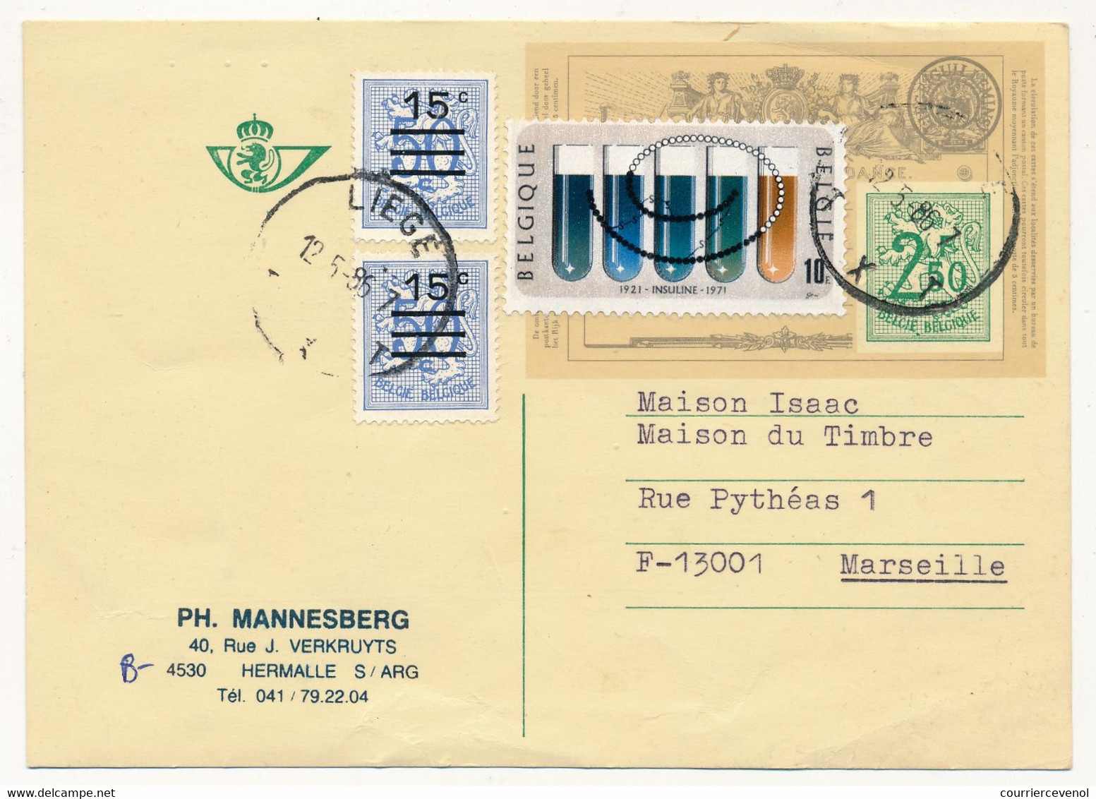 BELGIQUE - Entier - Carte Postale Avec Affranchissement Complémentaire - 1985 - Liège - Postcards 1951-..