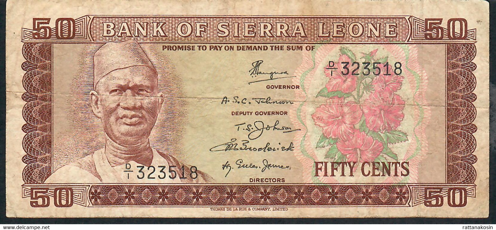 SIERRA LEONE P4a,b,c,d 50 CENTS 1972-1974-1979-1981 #D/1,D/5,D/8,D/10  4 BANKNOTES DIFFERENT SIGNATURES  F-VF NO P.h. ! - Sierra Leone