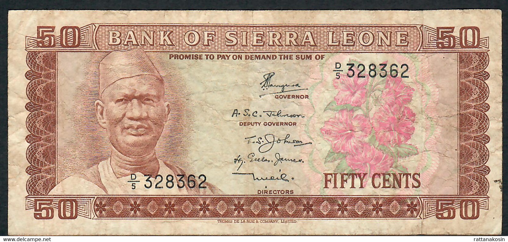 SIERRA LEONE P4a,b,c,d 50 CENTS 1972-1974-1979-1981 #D/1,D/5,D/8,D/10  4 BANKNOTES DIFFERENT SIGNATURES  F-VF NO P.h. ! - Sierra Leona