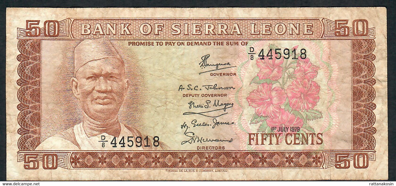 SIERRA LEONE P4a,b,c,d 50 CENTS 1972-1974-1979-1981 #D/1,D/5,D/8,D/10  4 BANKNOTES DIFFERENT SIGNATURES  F-VF NO P.h. ! - Sierra Leona