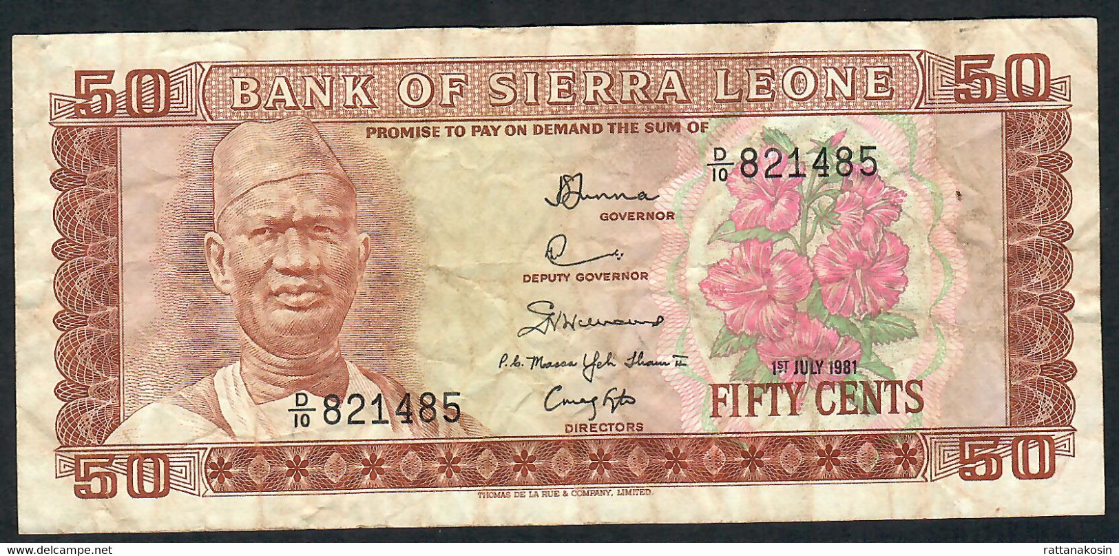 SIERRA LEONE P4a,b,c,d 50 CENTS 1972-1974-1979-1981 #D/1,D/5,D/8,D/10  4 BANKNOTES DIFFERENT SIGNATURES  F-VF NO p.h. !