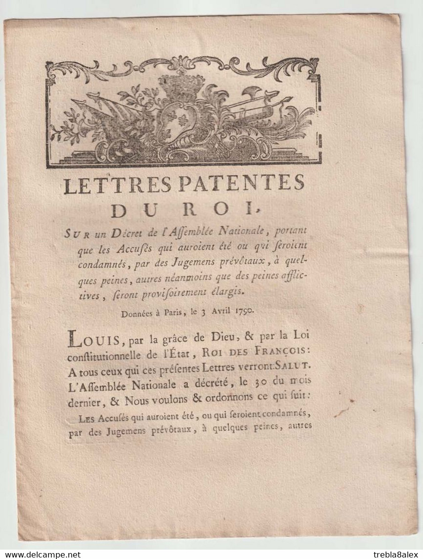 1790, Lettres Patentes Du Roi - Gesetze & Erlasse