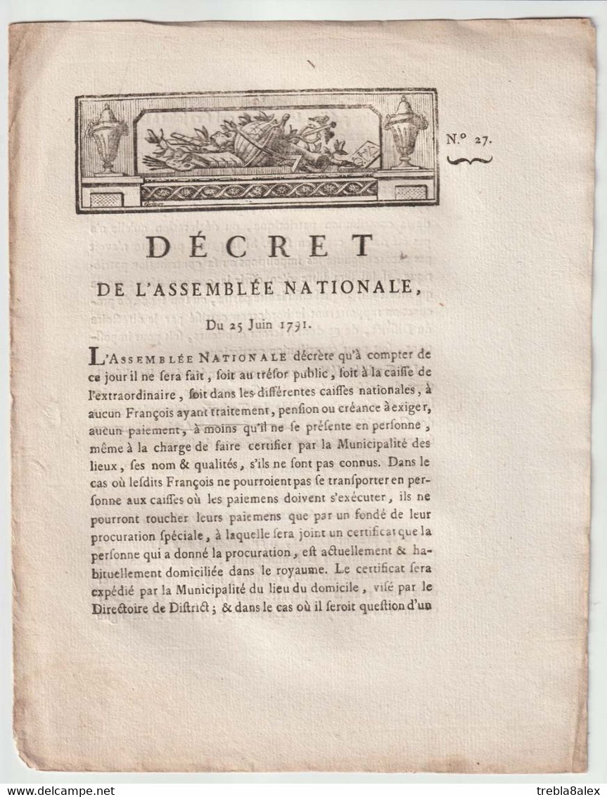 1791, Décret De L'Assemblée Nationale - Decrees & Laws